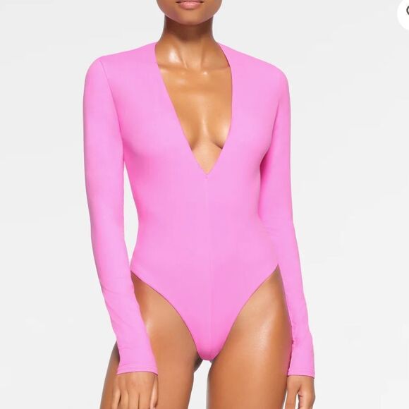 SKIMS Fits Everybody PLUNGE BODYSUIT Neon Orchid XS NWT in packaging - Picture 1 of 7